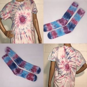 Custom Tie Dye Blue Purple Pink T Shirt and Socks